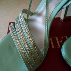 Metaphor mint green heels with rhinestones!